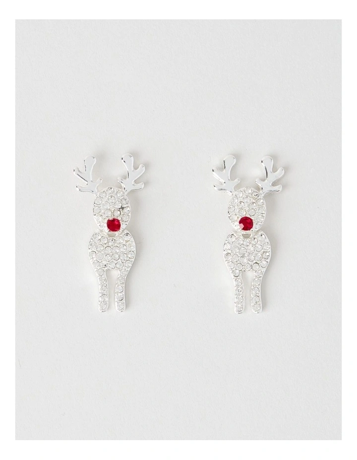 Novelty Dangling Reindeer Earring in Silver image 1