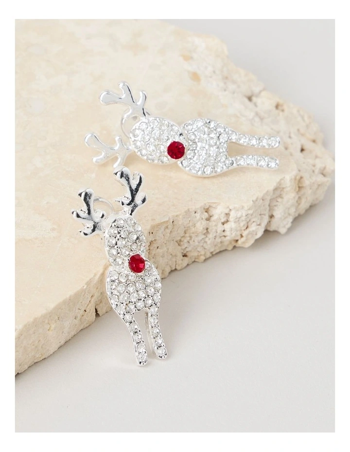 Novelty Dangling Reindeer Earring in Silver image 2