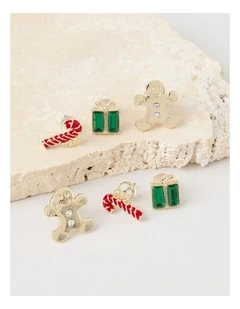 Novelty Gingerbread Christmas Earring Set 3 Pack