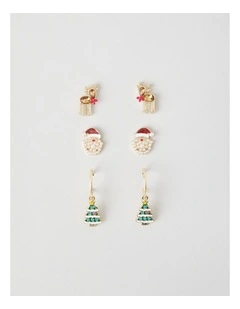 Novelty Santa Christmas Earring Set 3 Pack