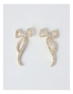 Novelty Diamante Bow Earring in Gold