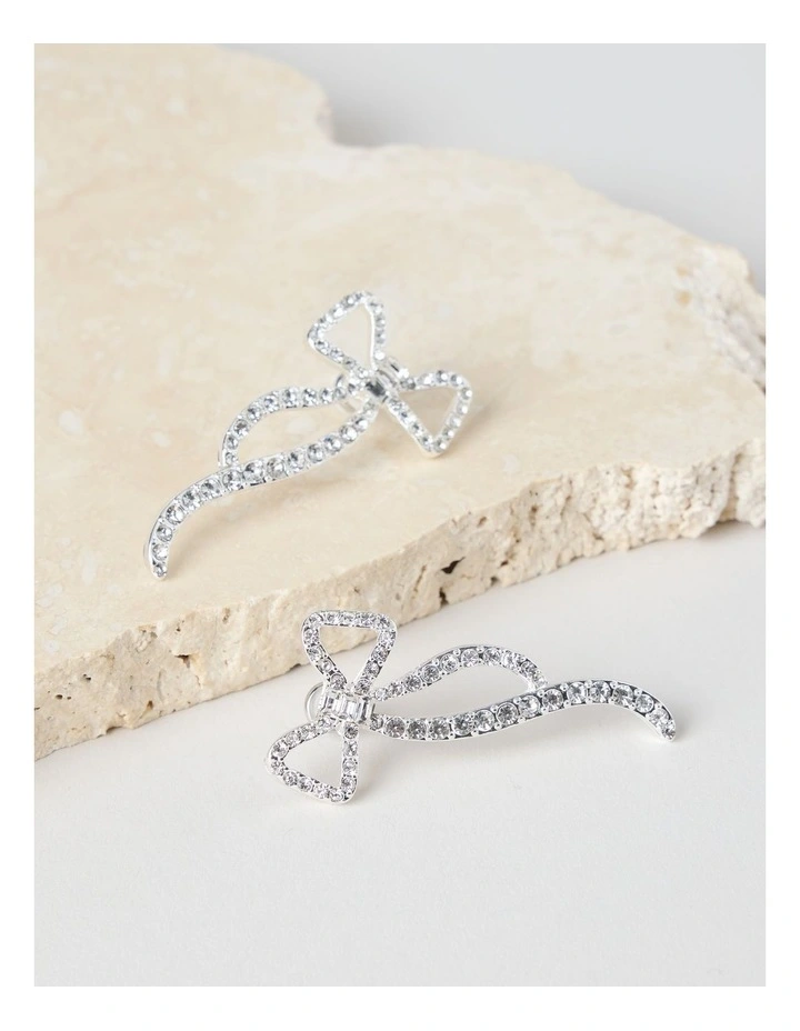Novelty Diamante Bow Earring in Silver image 2