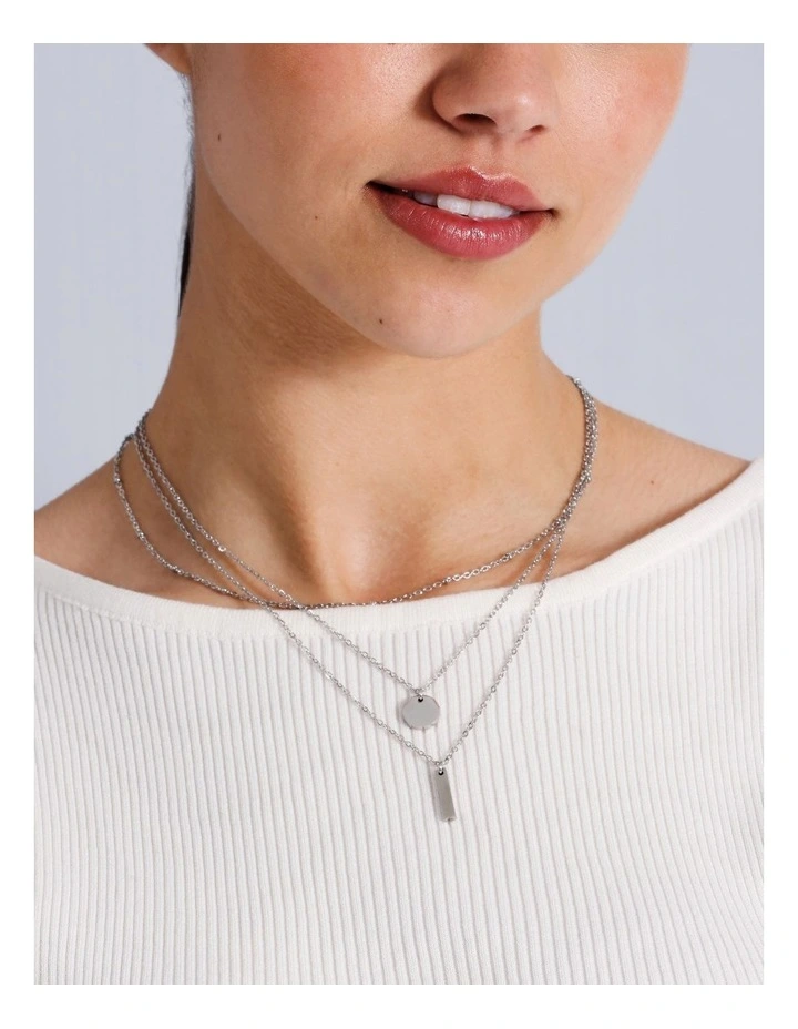 Stainless Steel 3 Layer Necklace in Silver image 4