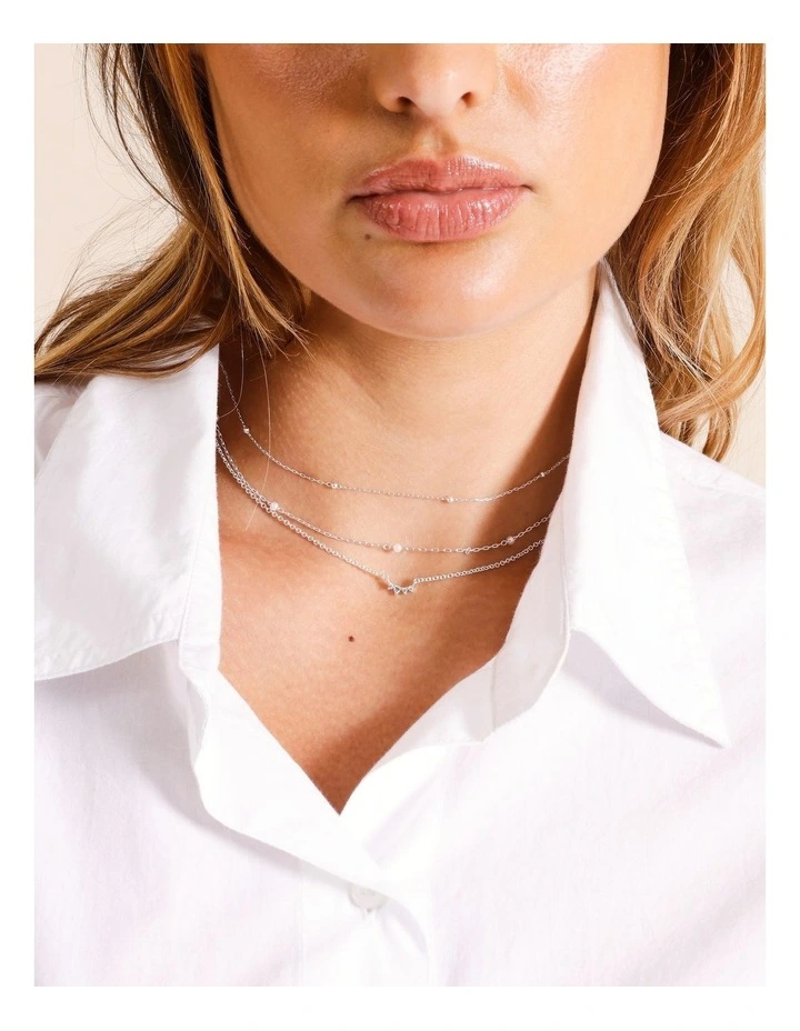 Fine Crystal Double Layer Necklace in Silver image 4