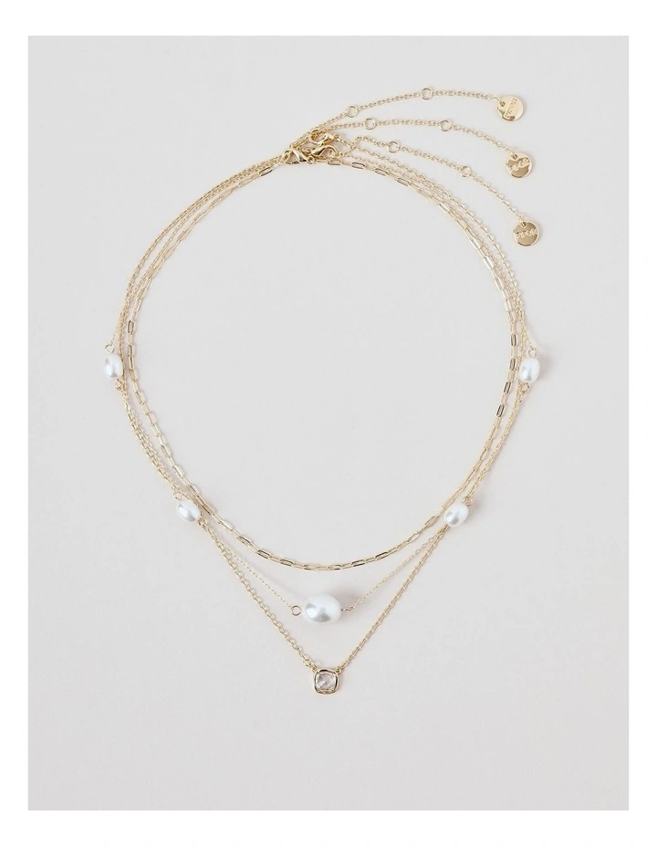Pearl Station & Gem Necklace 3Pk in Gold image 1