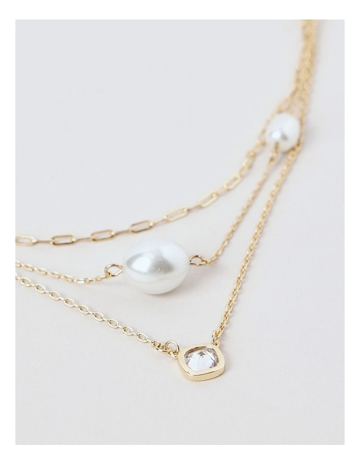 Pearl Station & Gem Necklace 3Pk in Gold image 3