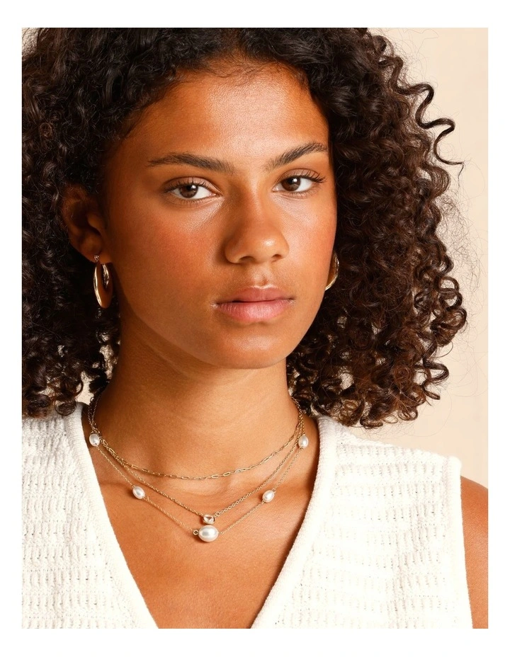 Pearl Station & Gem Necklace 3Pk in Gold image 6