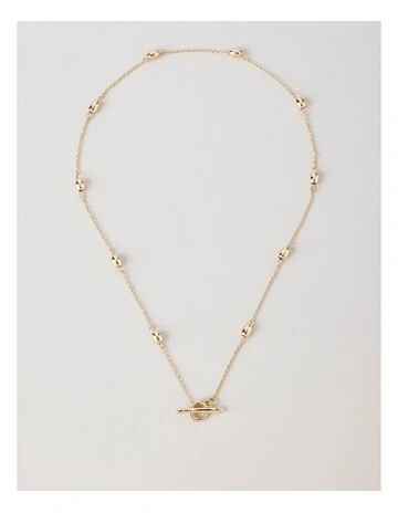 T-Bar & Bead Necklace in Gold