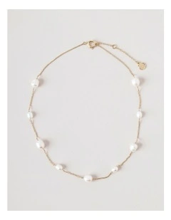 Pearl Station Necklace in Gold