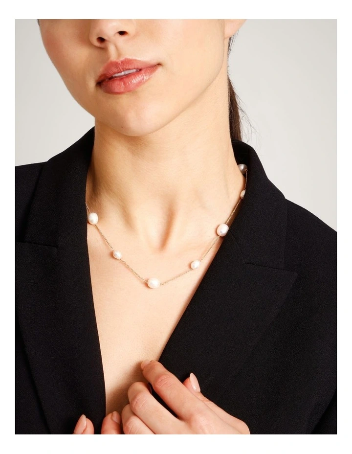 Pearl Station Necklace in Gold image 4