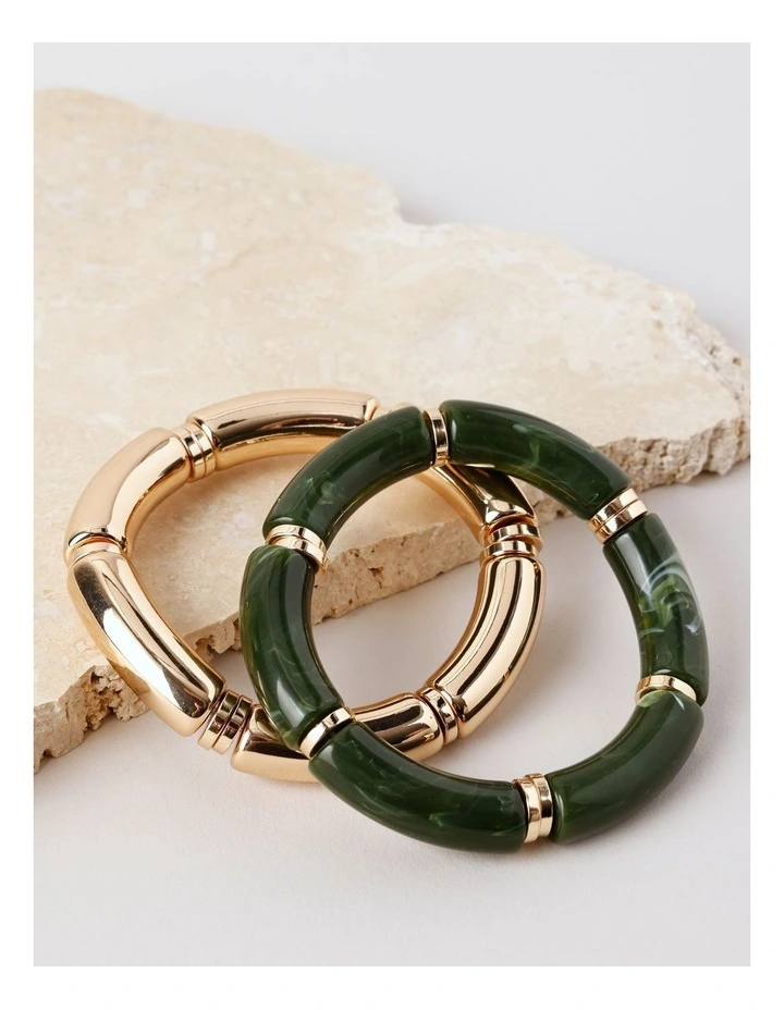 Stretch Bracelet 2PK in Green/Gold image 1