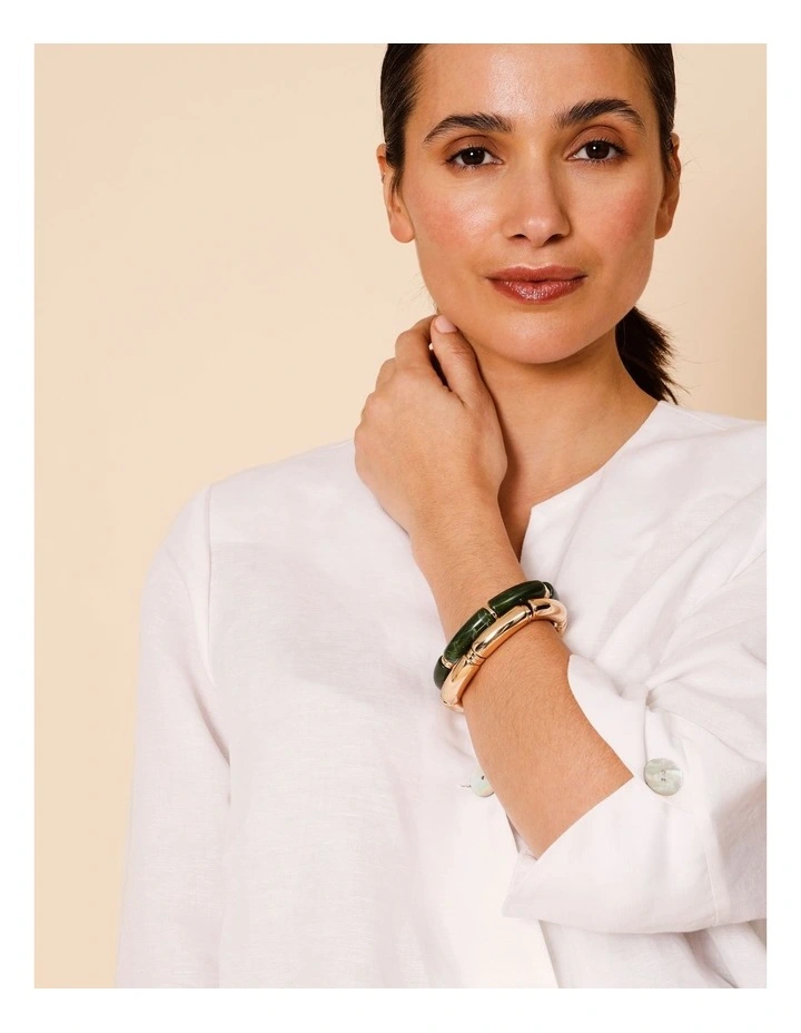 Stretch Bracelet 2PK in Green/Gold image 2