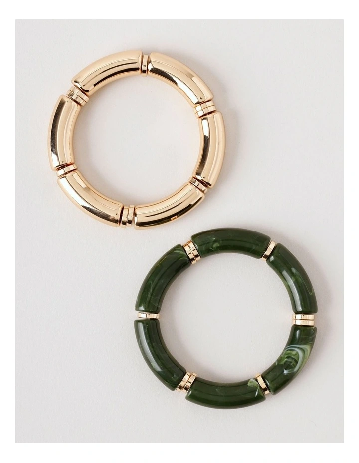 Stretch Bracelet 2PK in Green/Gold image 3