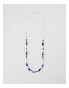 Square Bead Long Necklace in Blue