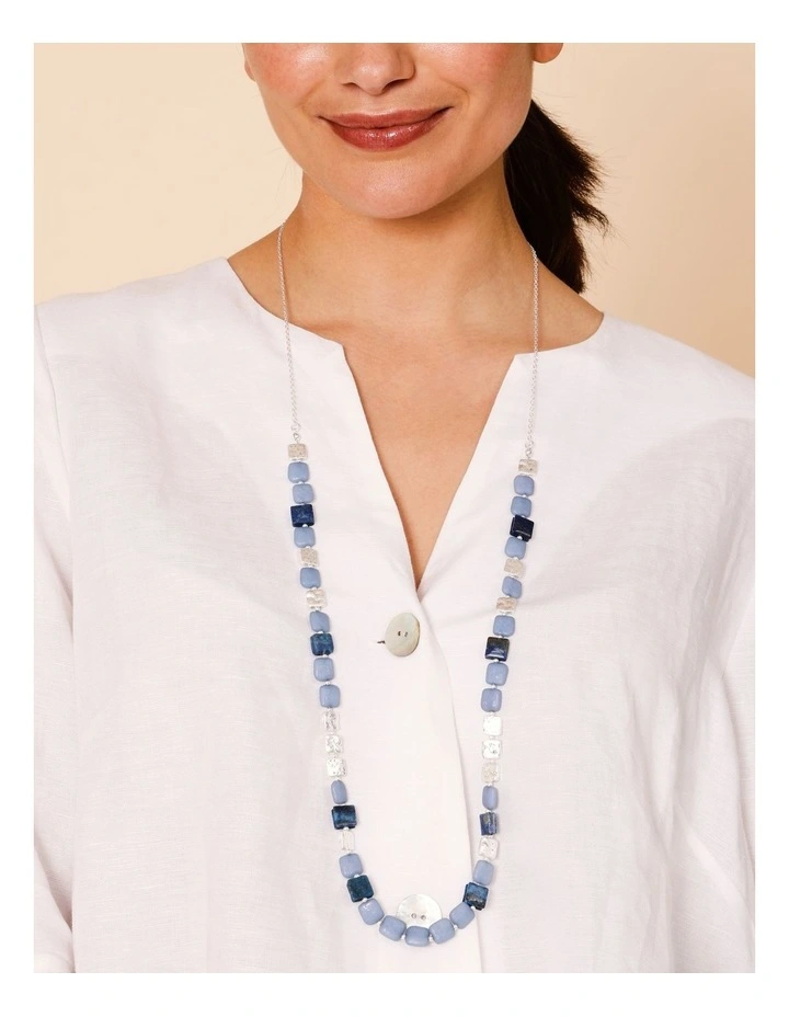 Square Bead Long Necklace in Blue image 2