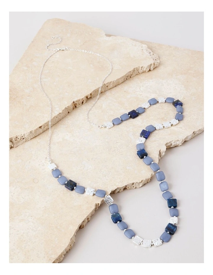 Square Bead Long Necklace in Blue image 3