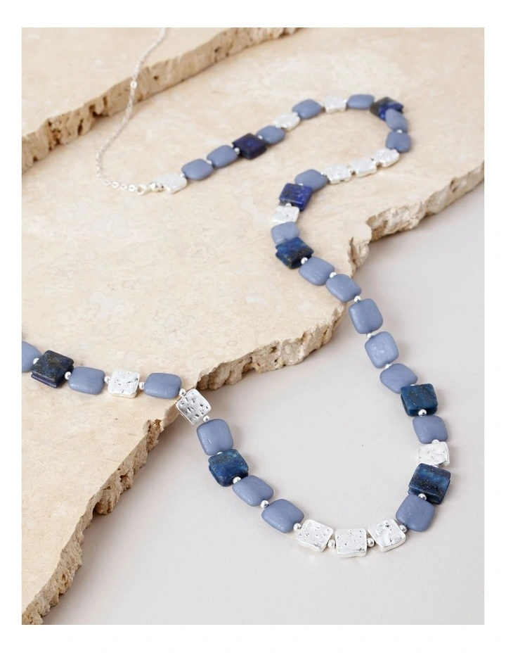 Square Bead Long Necklace in Blue image 5