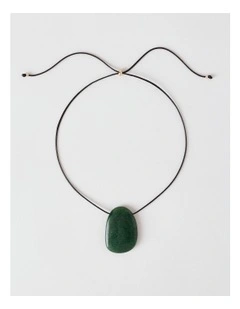 Stone and Cord Pendant in Green