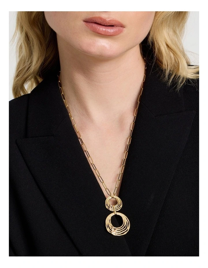 Hammered Diamante Pendant in Gold image 2