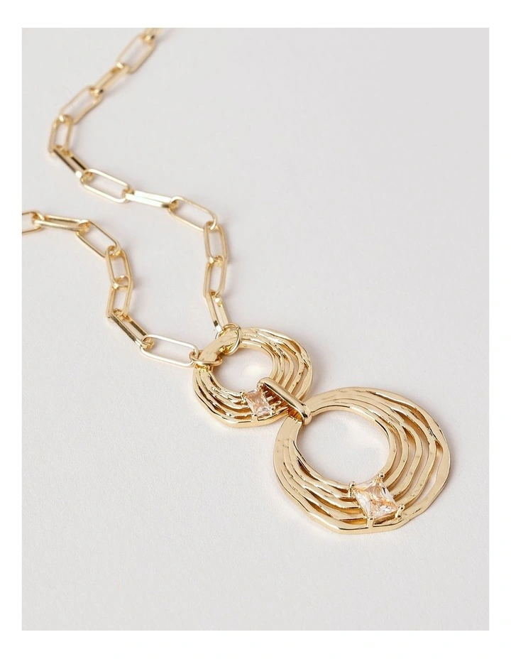 Hammered Diamante Pendant in Gold image 3