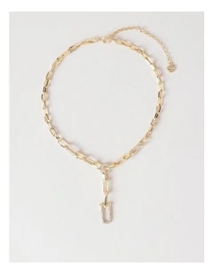 Diamante Chain Drop Necklace in Gold