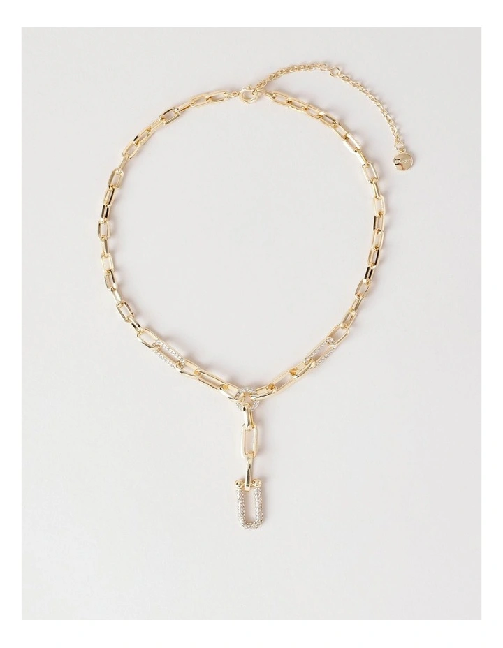 Diamante Chain Drop Necklace in Gold image 1