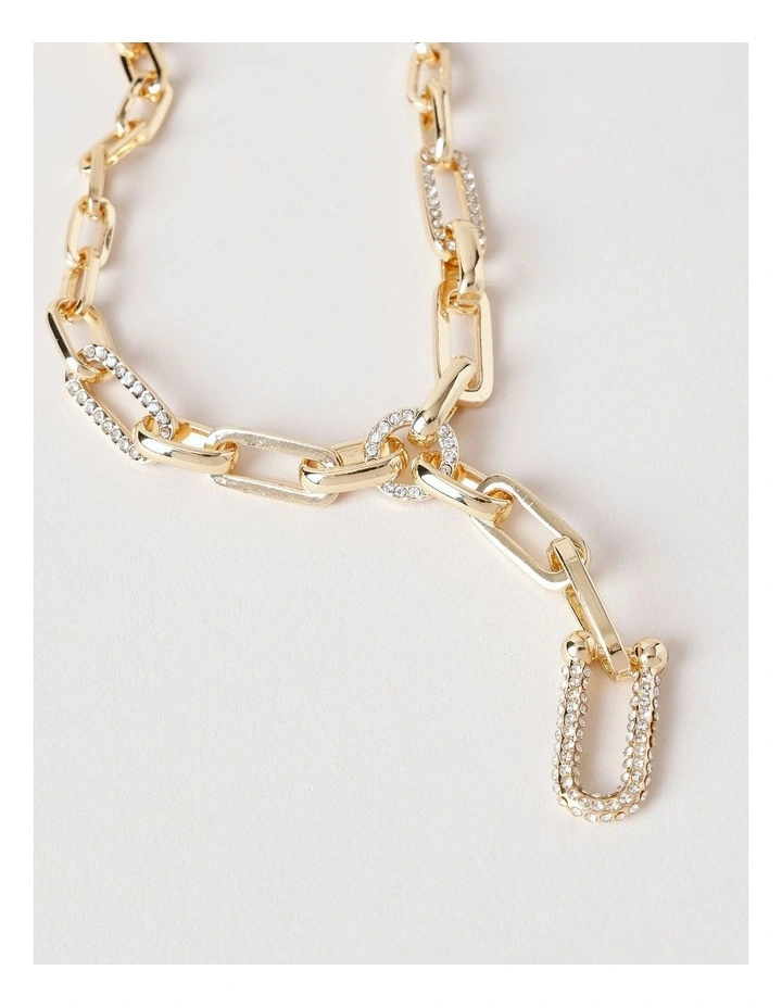 Diamante Chain Drop Necklace in Gold image 2