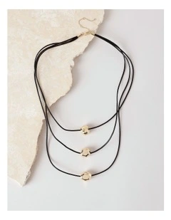 Cord Layered Necklace in Black/Gold