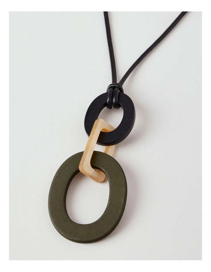 Multi Pendant Cord Necklace in Black/Brown image 3
