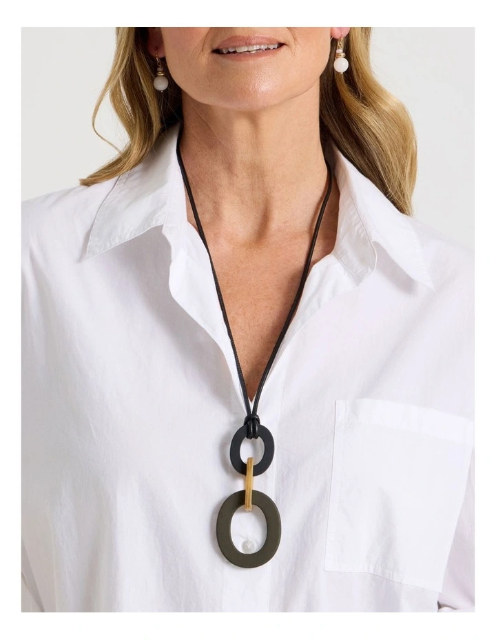 Multi Pendant Cord Necklace in Black/Brown image 4