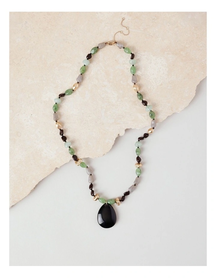 Multi Bead Pendant Necklace in Multi image 1