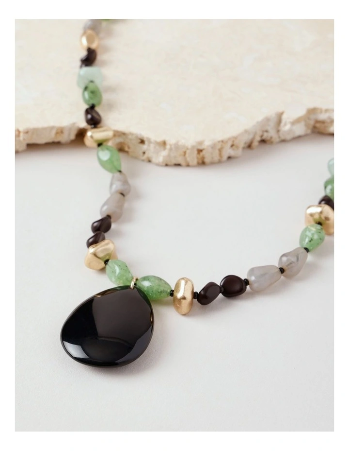 Multi Bead Pendant Necklace in Multi image 3