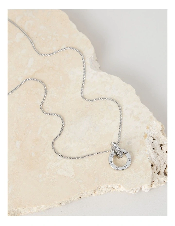 Silver Diamante Studded Circle Necklace image 2