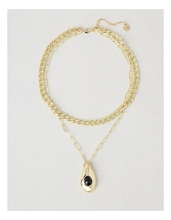 Layered Pendant with Jet Stone in Gold