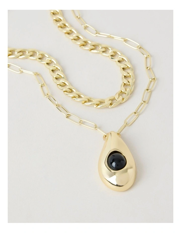 Layered Pendant with Jet Stone in Gold image 3