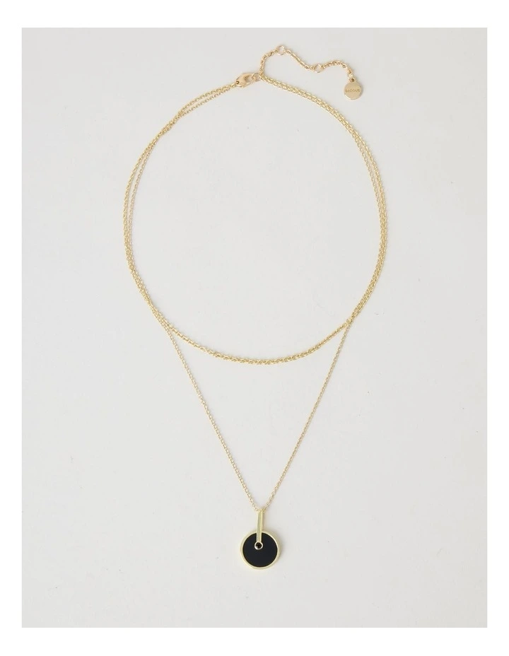 Enamel Disc Layered Necklace in Gold and Black image 1