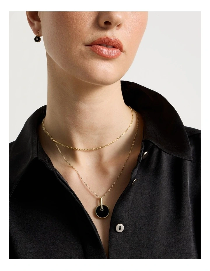 Enamel Disc Layered Necklace in Gold and Black image 4