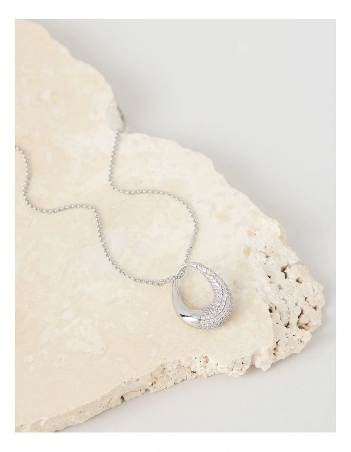 Silver Twisted Diamante Pendant Necklace image 2