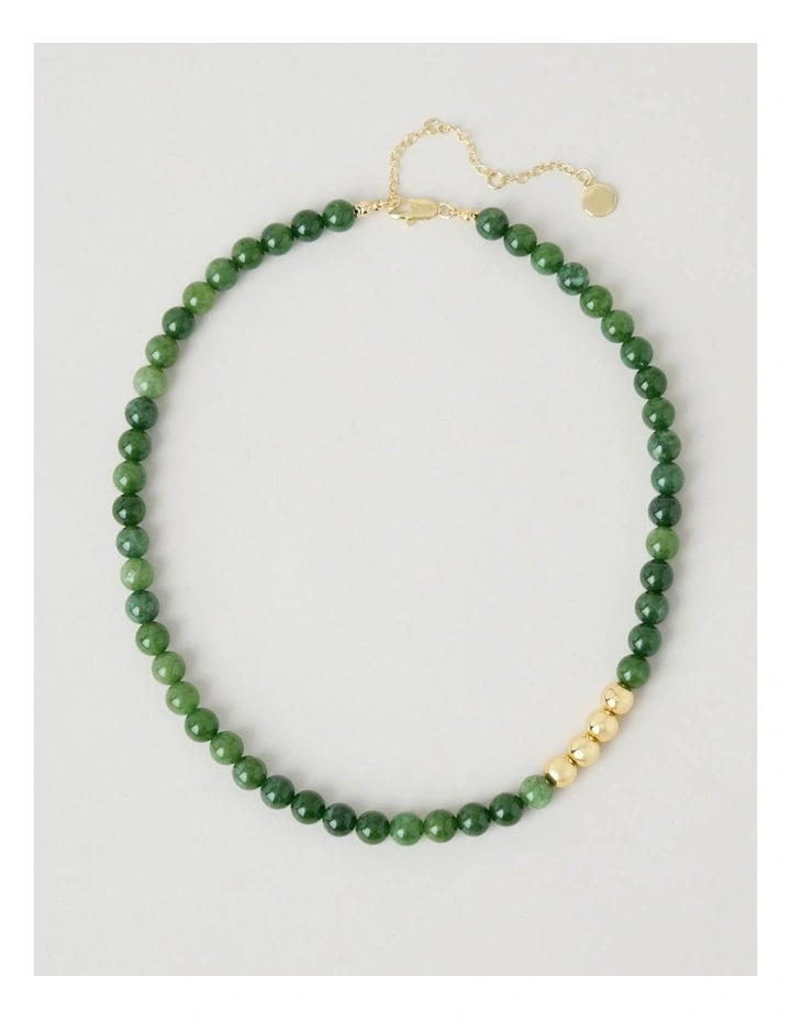 Stone Beaded Necklace in Forest and Gold image 1
