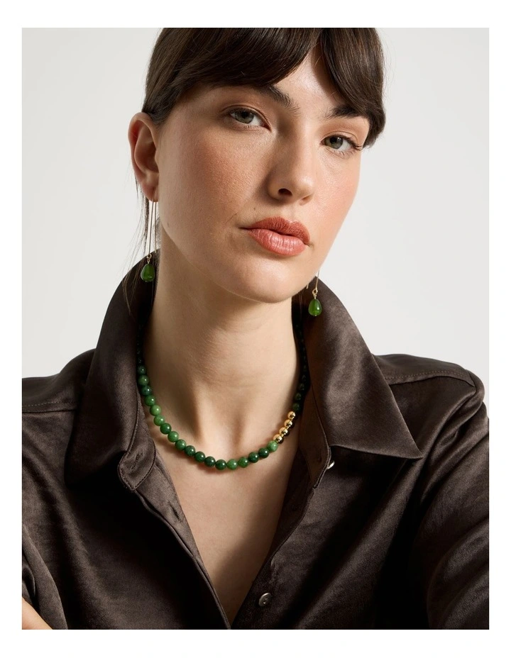 Stone Beaded Necklace in Forest and Gold image 2