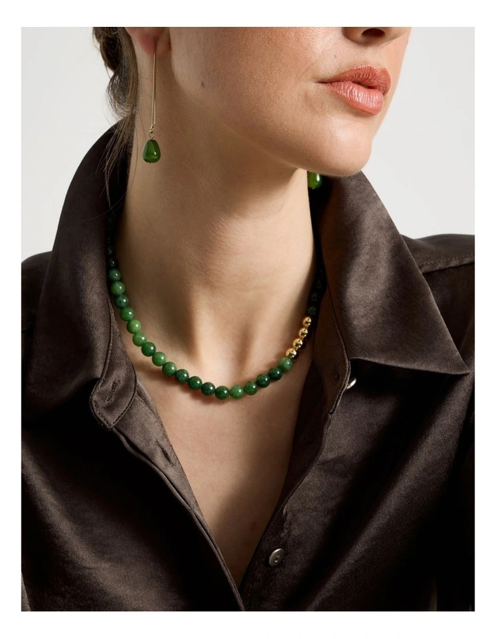 Stone Beaded Necklace in Forest and Gold image 4