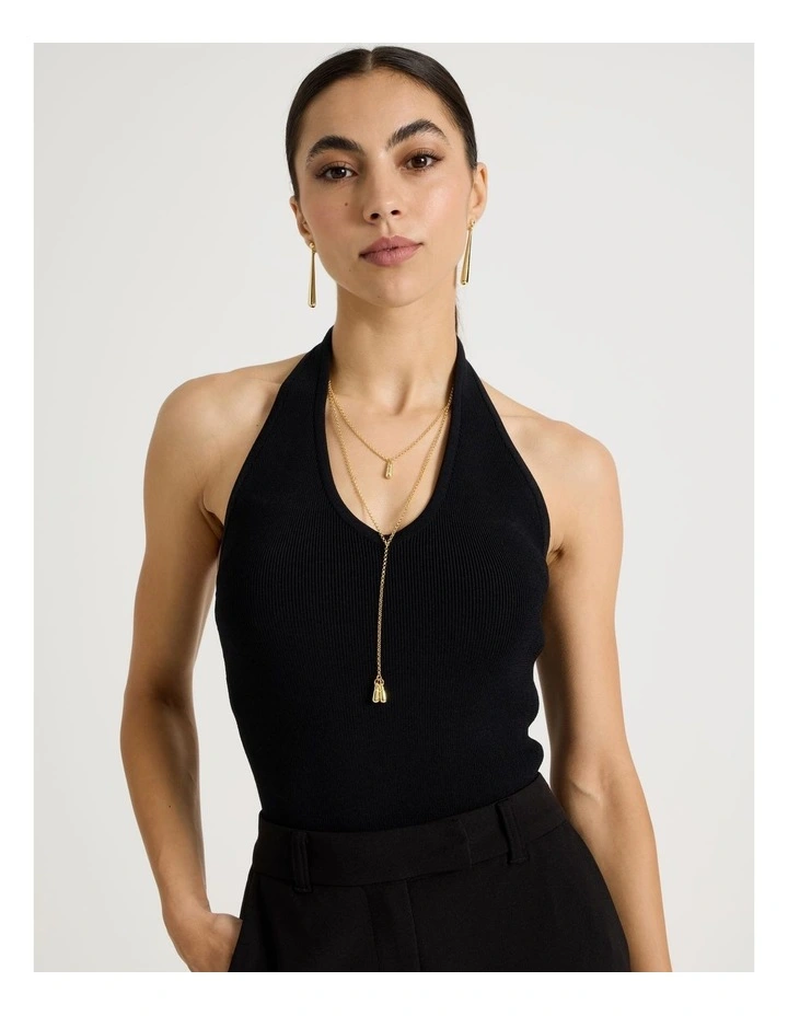Tear Drop Lariat Necklace in Gold image 2