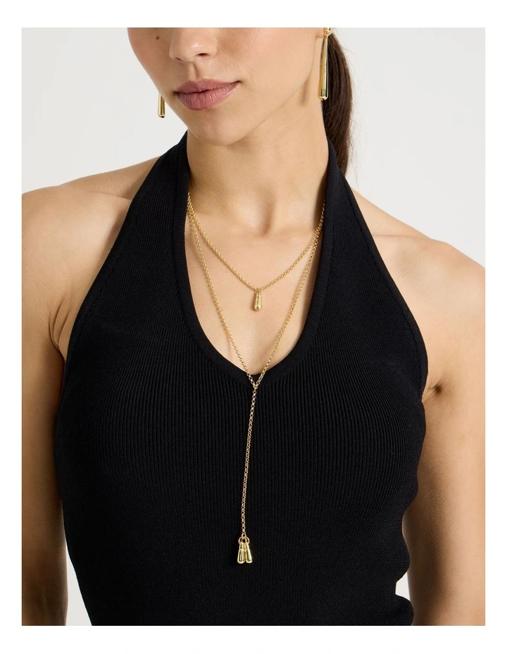 Tear Drop Lariat Necklace in Gold image 4