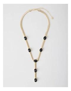 Gold Tone Black Stone Necklace