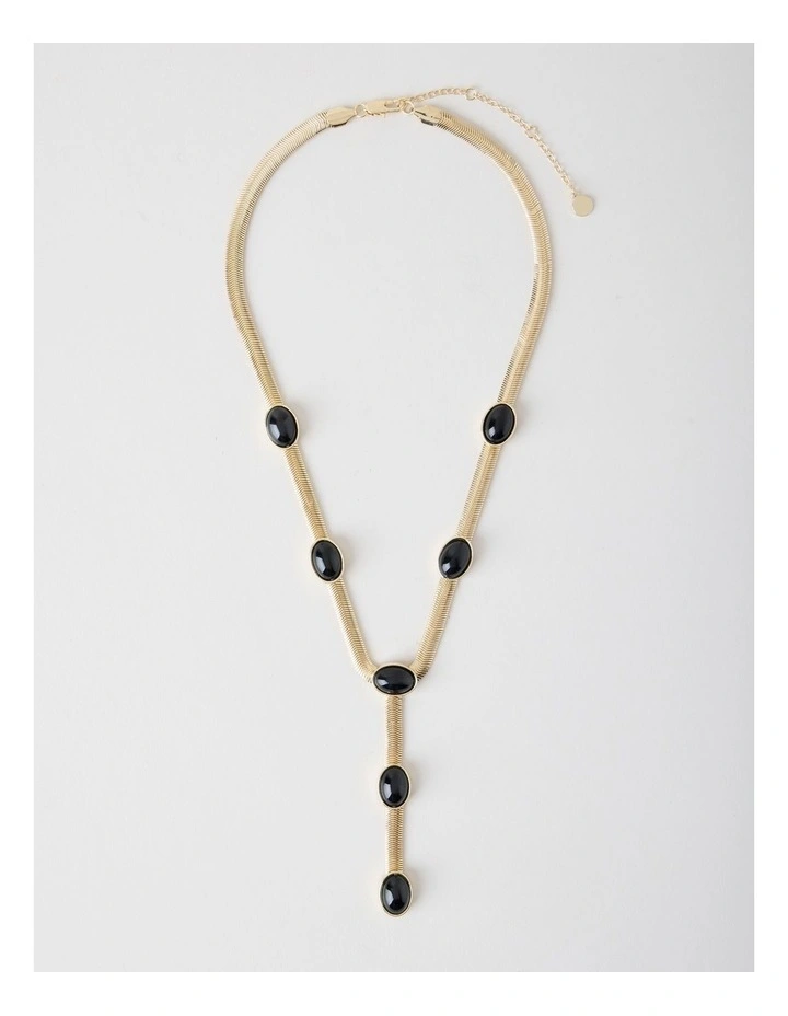 Gold Tone Black Stone Necklace image 1