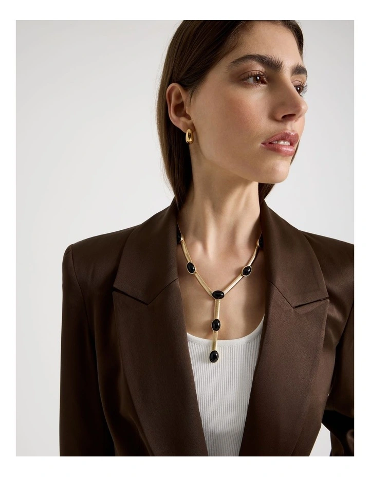 Gold Tone Black Stone Necklace image 2