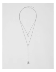 Tear Drop Lariat Necklace in Silver