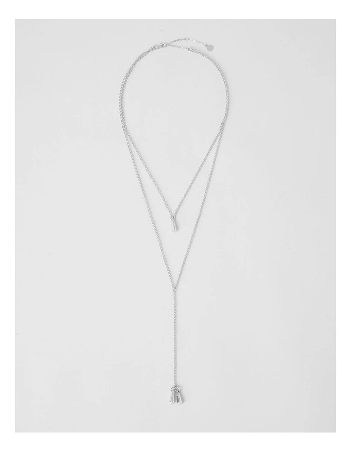 Tear Drop Lariat Necklace in Silver image 1