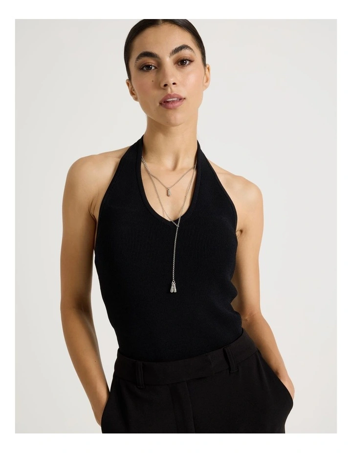 Tear Drop Lariat Necklace in Silver image 2