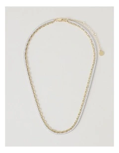 Diamante & Chain Two Tone Necklace